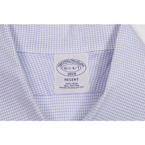 Brooks Brothers Regent Non-Iron Blue White Check Dress Shirt 16.5-36/37 - Picture 6 of 7